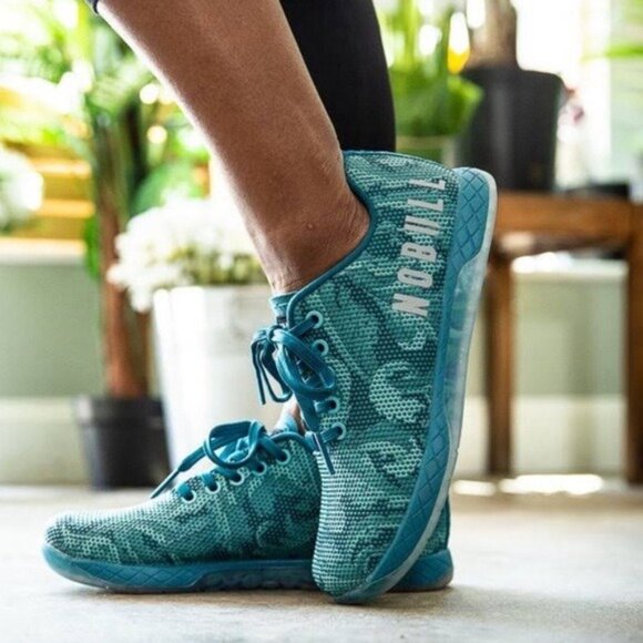 NOBULL Floral Collection CrossFit Leaf Trainers in Teal, NEW, Size US 6 EU 36.5